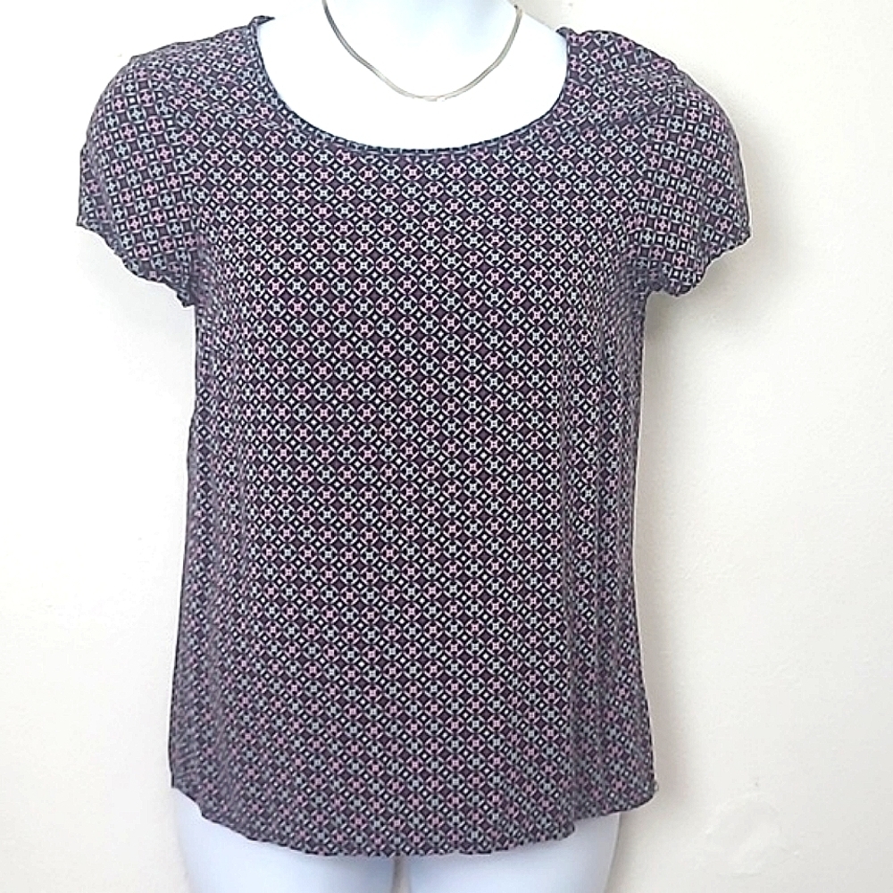 T-shirt, short sleeve pink Gray purple black geometric print Stretch Small